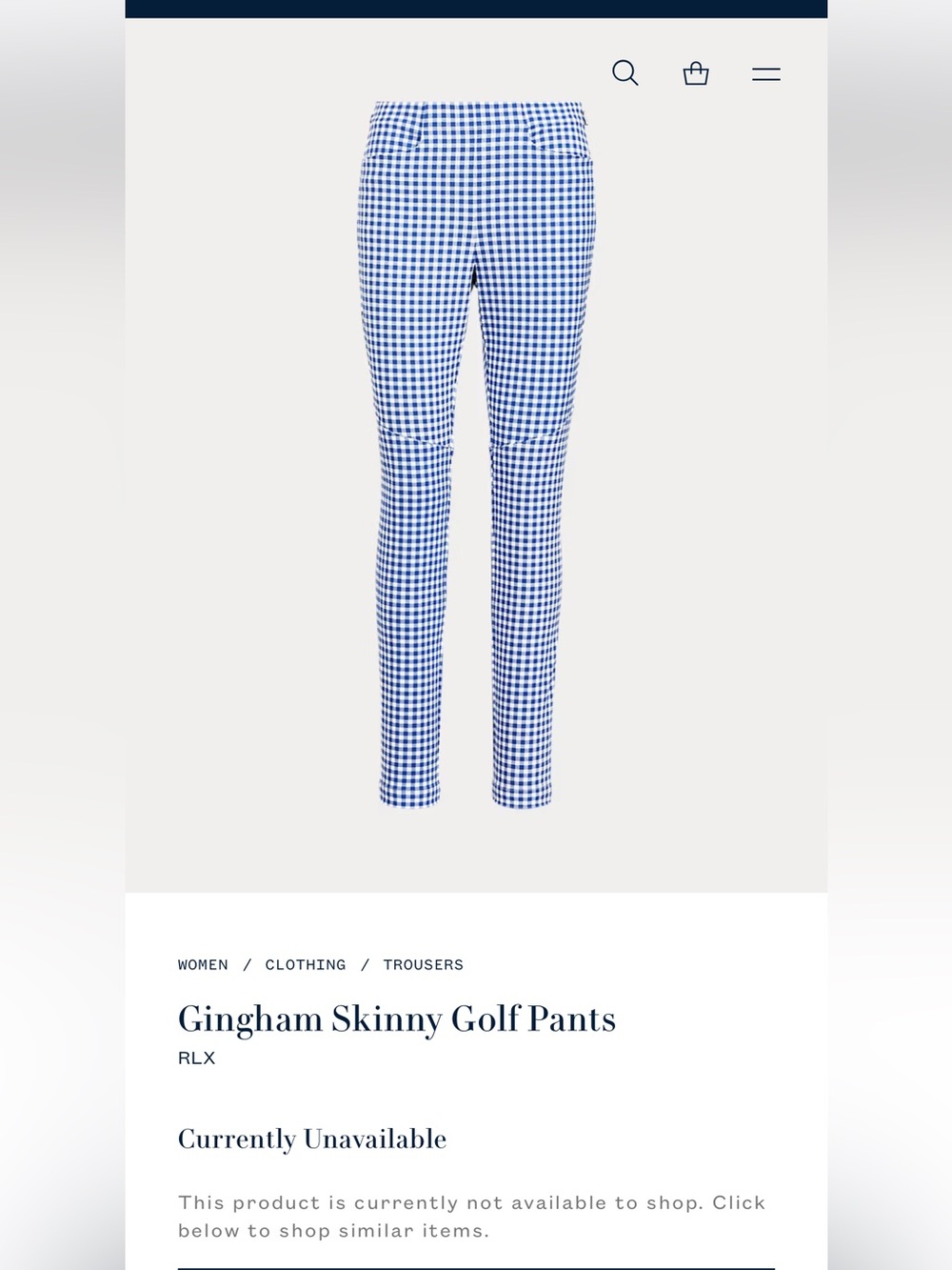 RLX Ralph Lauren Blue Gingham Skinny Golf Pants - women’s